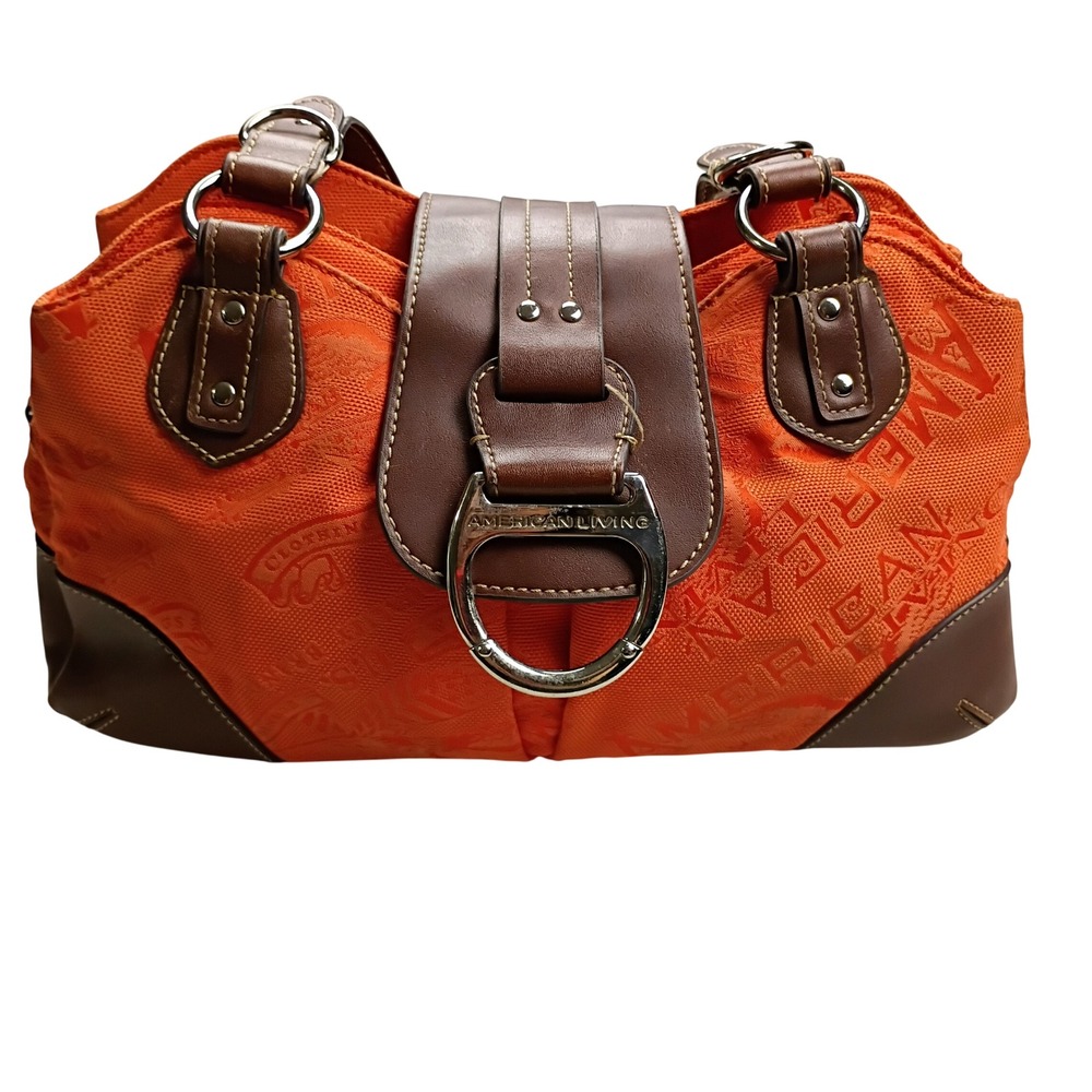 American Living Shoulder Bag Womens Medium Orange Canvas Logo Satchel Good